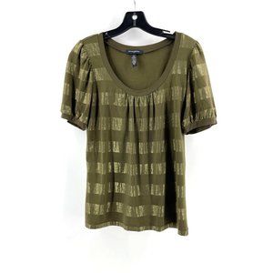 Banana Republic Women's Short Sleeve Olive Green Striped Stretch Shirt Top Small